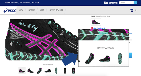 Asics, like many online retail sites, allows customers to zoom in for a closer look on product images.