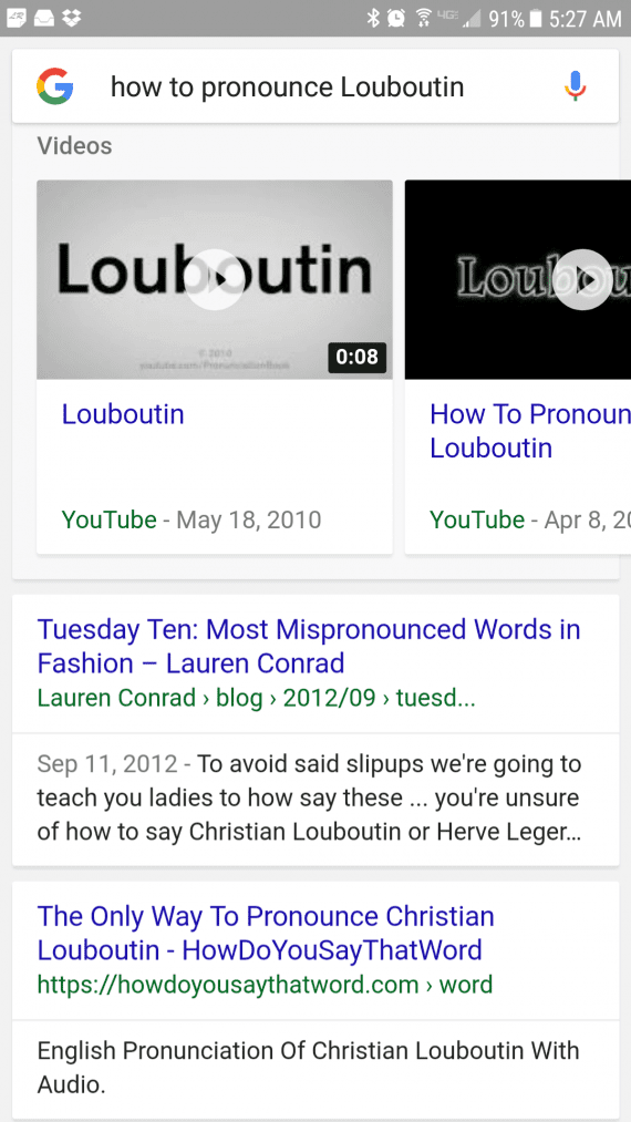 Google mobile results for Louboutin