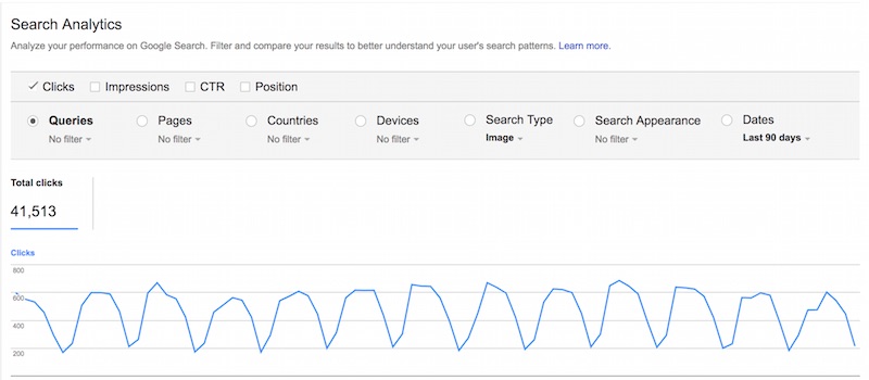 Track image search visits in Google Search Console. Go to Search Traffic > Search Analytics > Search Type: Image.