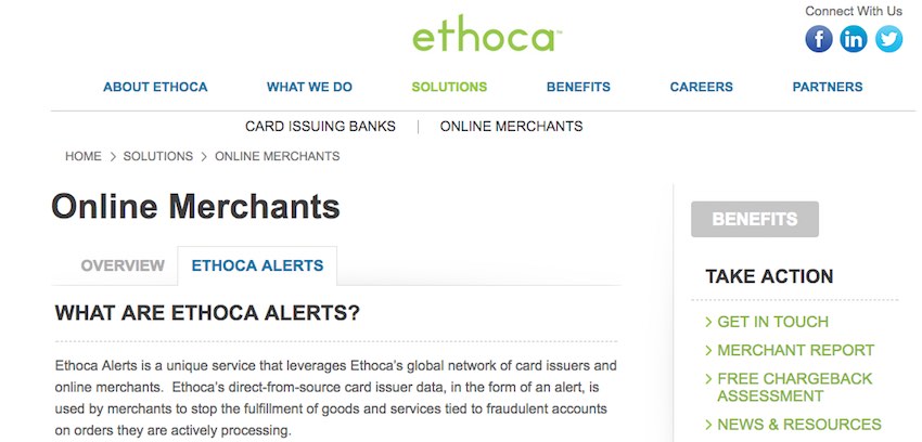 Credit-card chargebacks plague most ecommerce companies. There are steps that merchants can take, however, to reduce chargeback risk. One is using a third-party service, such as Ethoca, that connects data from card issuers and online merchants to reduce fraudulent orders, and fraudulent chargebacks.