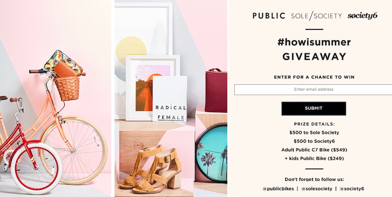 Retailers Sole Society, Public, and Society 6 teamed up to create a #howisummer social media promotion.