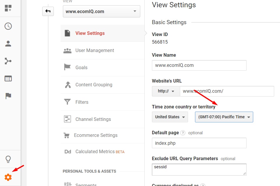 Ensure your Analytics and AdWords traffic align by time of day by clicking on the Admin > View > View Settings.