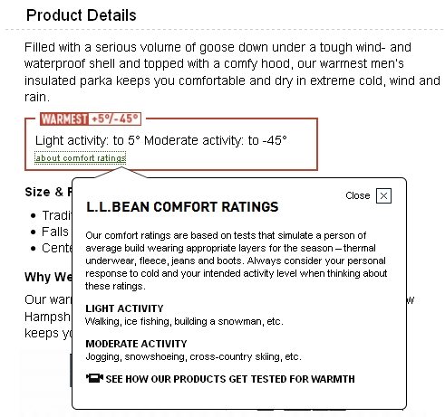L.L. Bean also explains in detail how it came up with numerical temperature ratings for parkas.