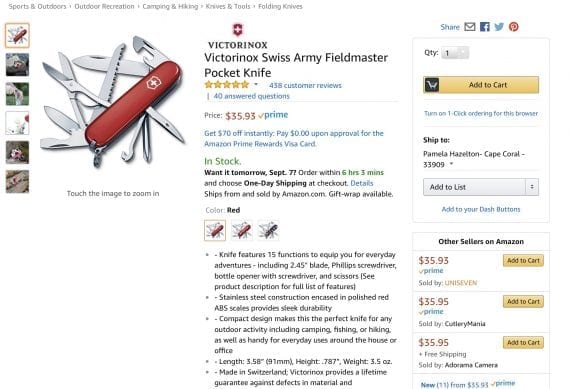Swiss Army Knife tool at Amazon.
