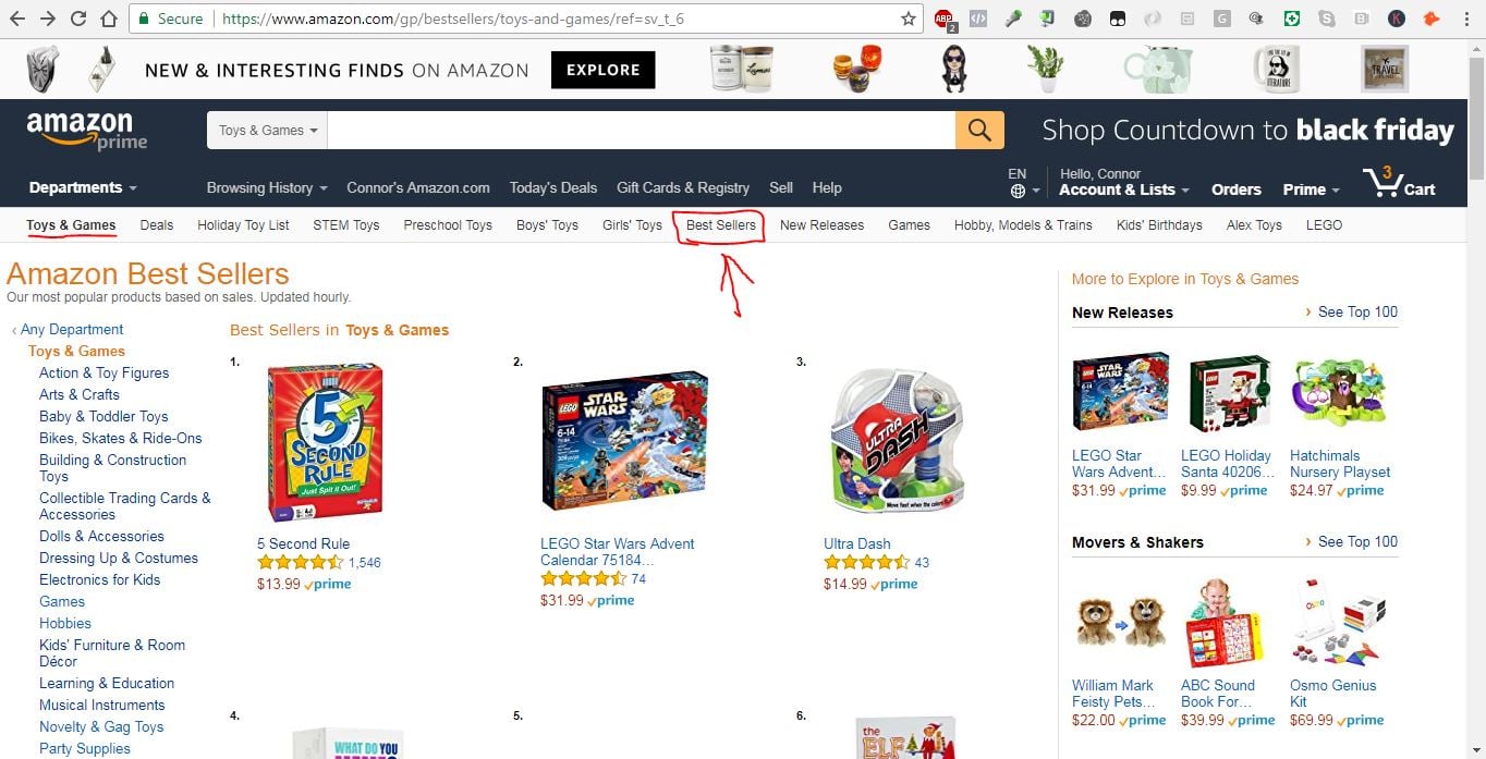 The Best Sellers tab in each category lists the top 100 products. 