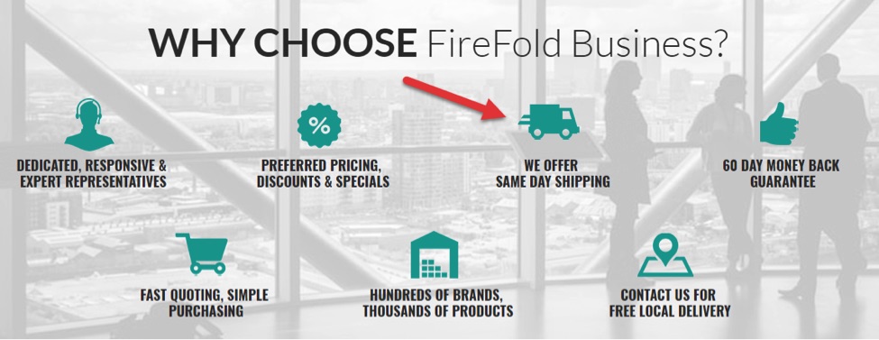 FireFold' s ship time is a competitive advantage. FireFold promotes same-day shipping throughout its website. 