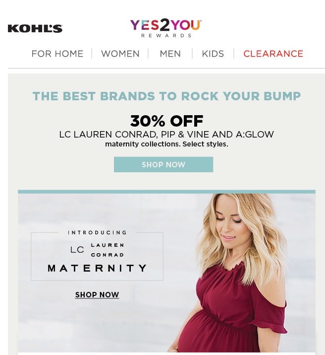 Males would likely not respond to this email from Kohl's promoting maternity clothing. However, it could appeal to women ages 20 to 40.