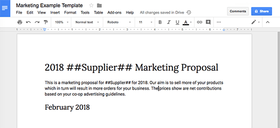 Creating a template is as easy as creating a Google Doc. Use unique placeholders in your template so that you can replace them with information from the Google Sheet.