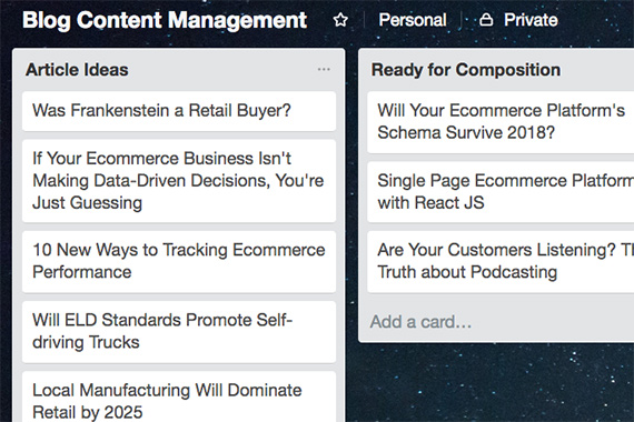 The "Article Ideas" list describes the raw materials for a company's blog. It is the place to store potential post concepts for further consideration.