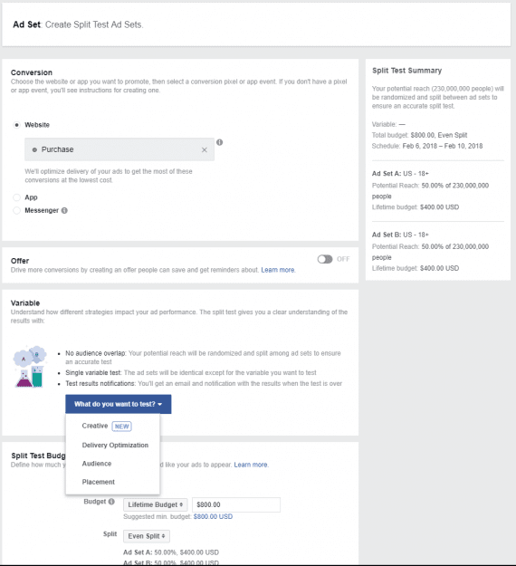 To utilize Facebook’s optimized bidding features, choose a conversion event that has at least 100 actions per day.