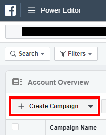 Click "Create Campaign" in Power Editor.