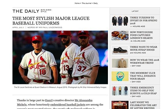 Mr. Porter's article connects baseball with the industry segment the company serves, fashion.