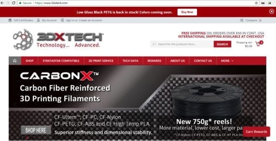 3DXTech has a banner at the top of their site highlighting a product that is back in stock.