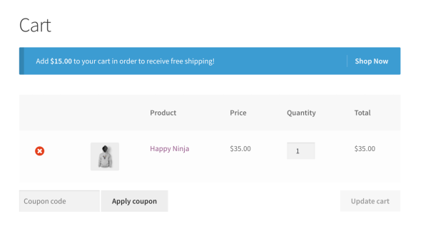 Use Cart Notices to alert shoppers of options, such as free shipping thresholds.