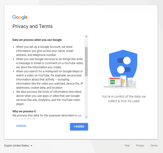 The “Data we process when you use Google" section explains the type of info that Google collects.