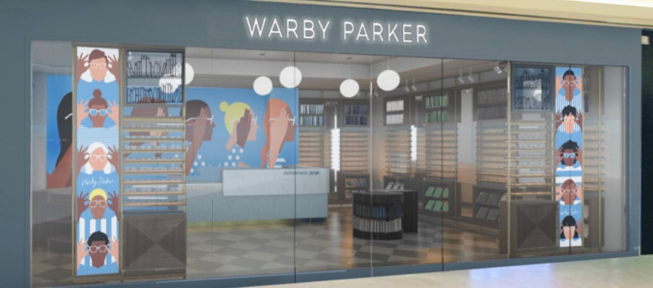 Warby Parker now has 65 retail locations in the United States and Canada, including this store in a Denver mall. Source: Warby Parker.