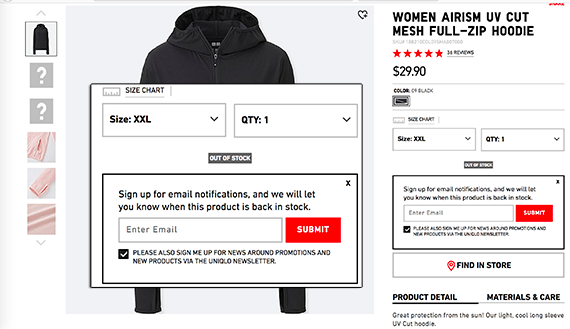 Give shoppers the opportunity to sign up for a notification when the item becomes available.