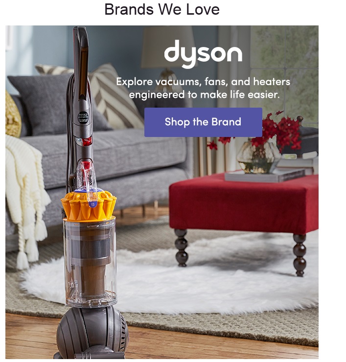 Including Dyson products at the bottom of the Wayfair email is risky. It's unrelated to lamps and could distract from an immediate purchase.
