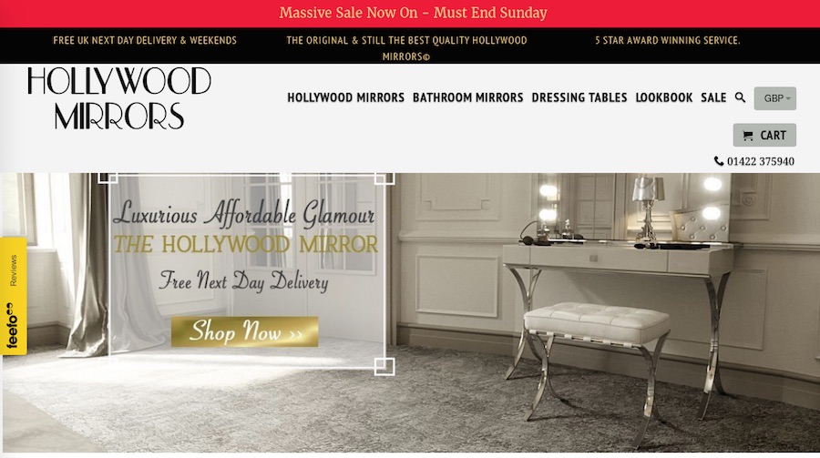 Hollywood Mirrors was one of three ecommerce sites launched by Adam Watson in 2016.