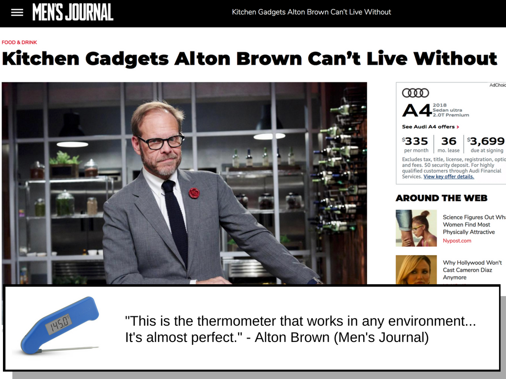 Featured Alton Brown quote at Men's Journal about a cooking thermometer.
