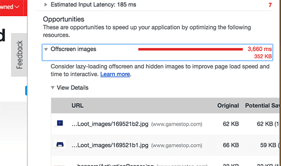 Waiting until the page completes its initial load to add offscreen images can improve site performance.