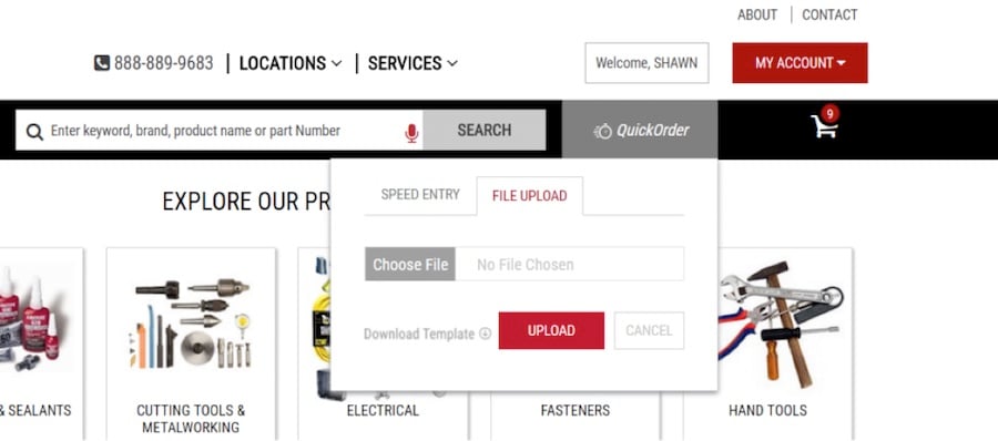 B2B ecommerce sites require unique, specialized features. An example is the ability for buyers to upload and order from a CSV file or Excel worksheet.