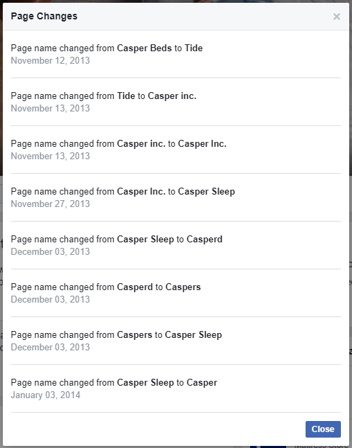 Facebook discloses when a page was created and the changes made to it subsequently.