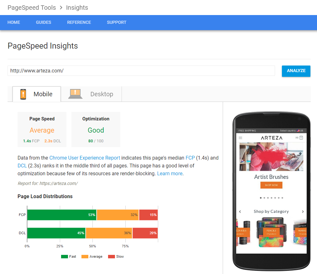 PageSpeed Insights provides a marketing-friendly view of site speed metrics and suggestions.