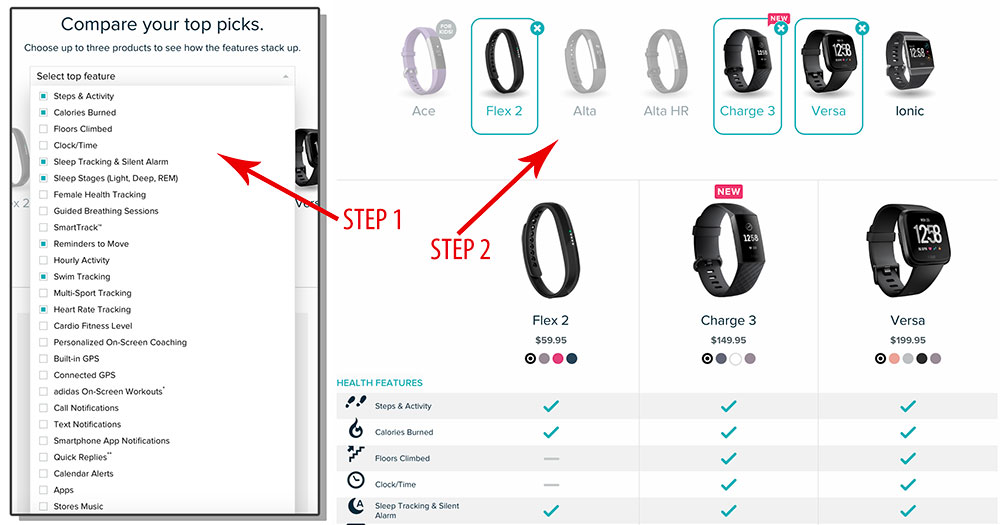 Comparison tool to find the right Fitbit fitness tracker