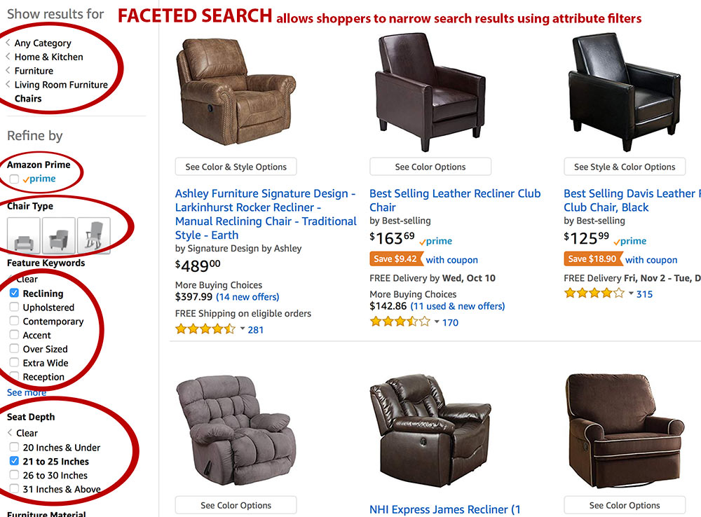 Faceted search helps shoppers to eliminate everything they don't want by selecting all the features that are important. <em>Source: Amazon.</em>