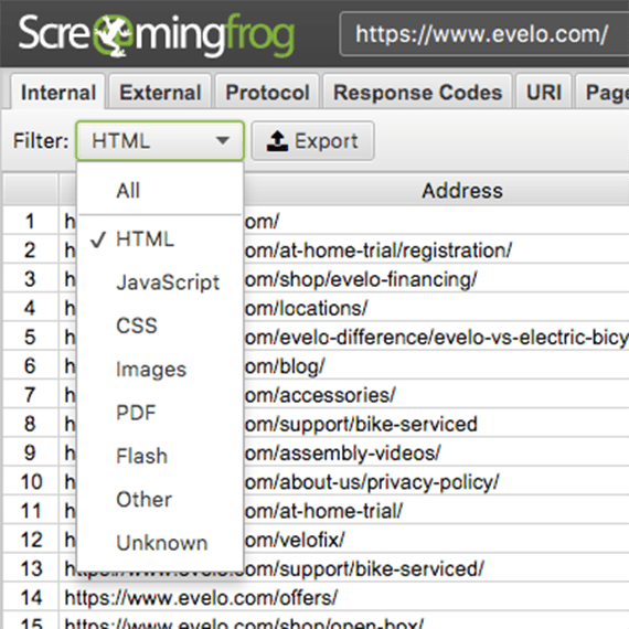 Screaming Frog (and the other tools on this list) can track every URL on your site, including JavaScript files, images, or similar. For a content inventory, you may want to filter the URLs to display only HTML pages.