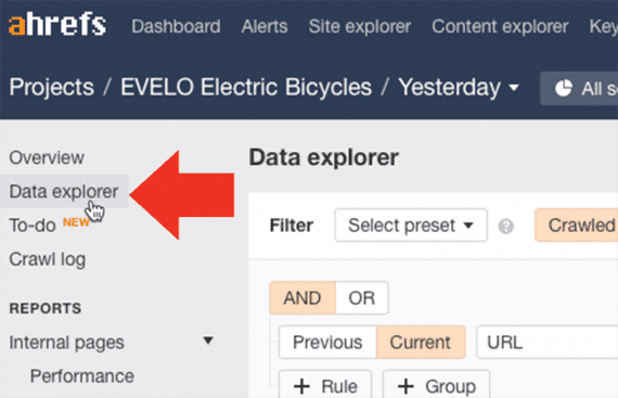 The Ahrefs "Data explorer" allows you to look at your data the way you want.