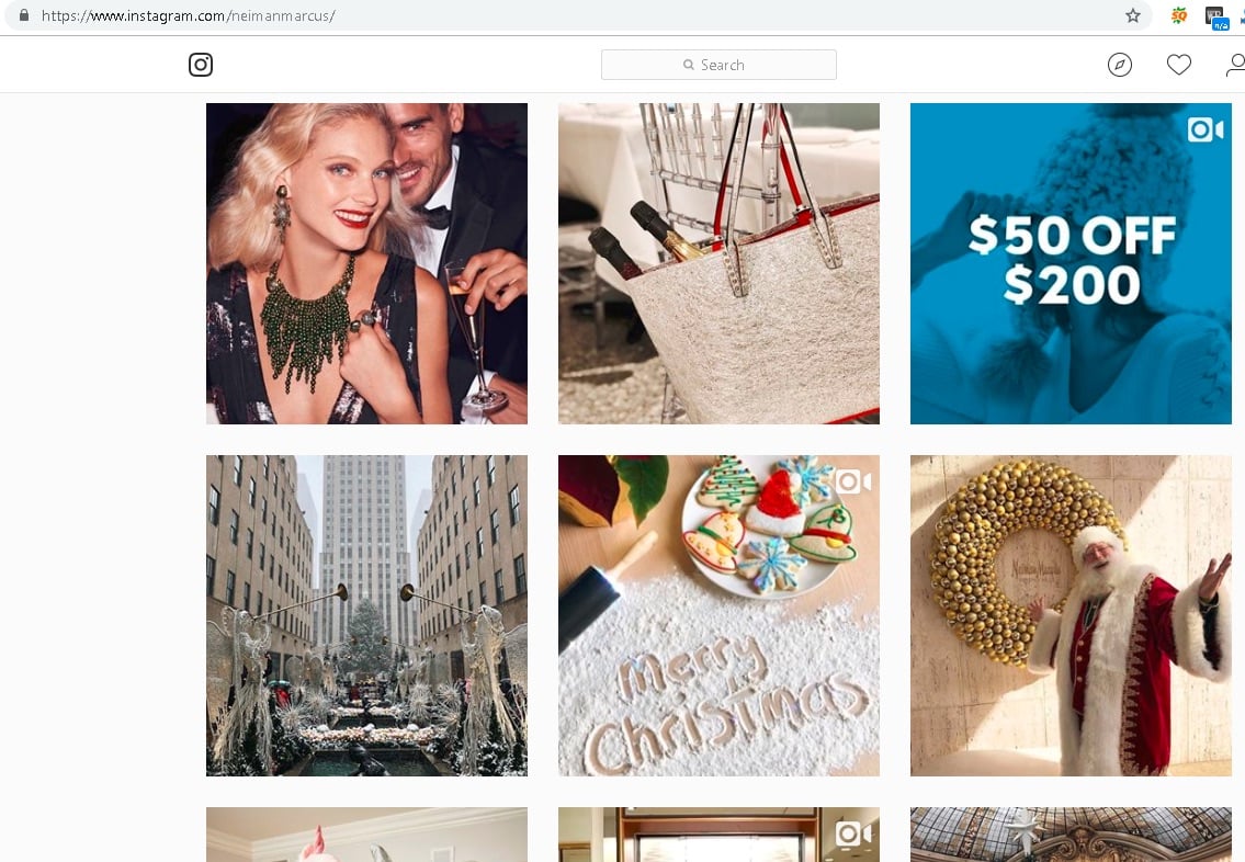 Neiman Marcus uses Instagram to inform shoppers of discounted products and unique holiday gifts.