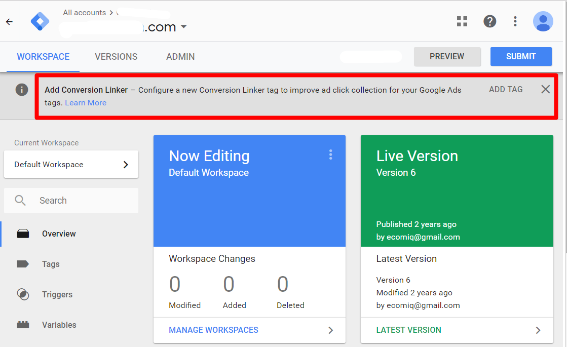 Google notifies Tag Manager users for new tags.