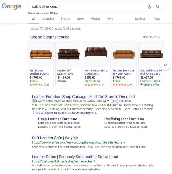 Few purchase-intent queries‚ such as "soft leather couch," result in Answer Boxes in Google search.
