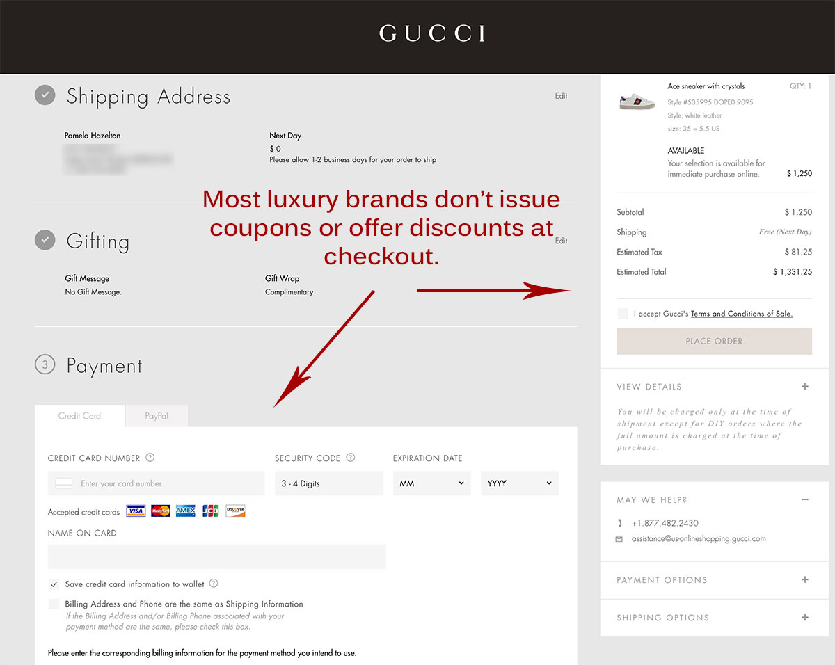 Gucci website does not offer discounts