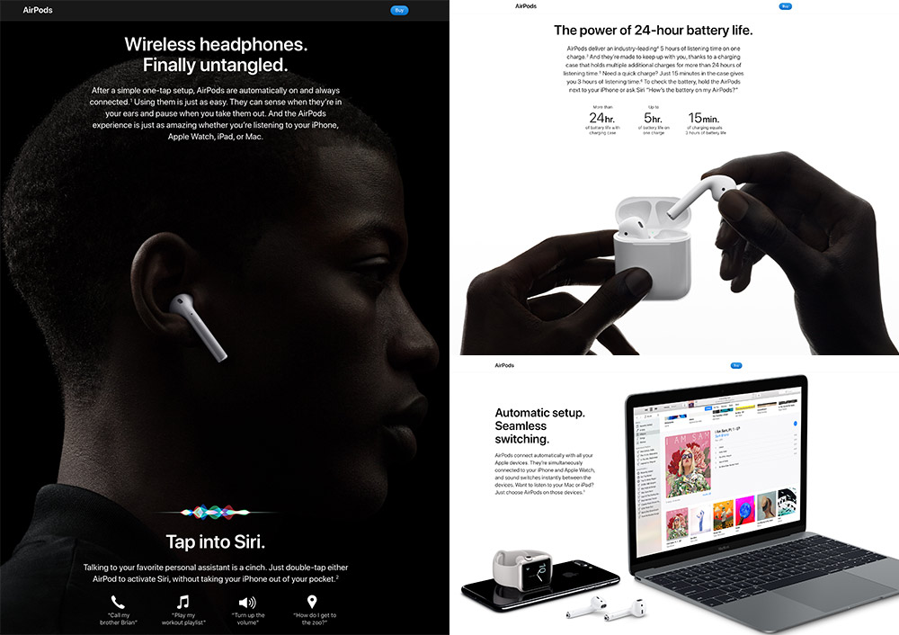 Apple AirPods landing page
