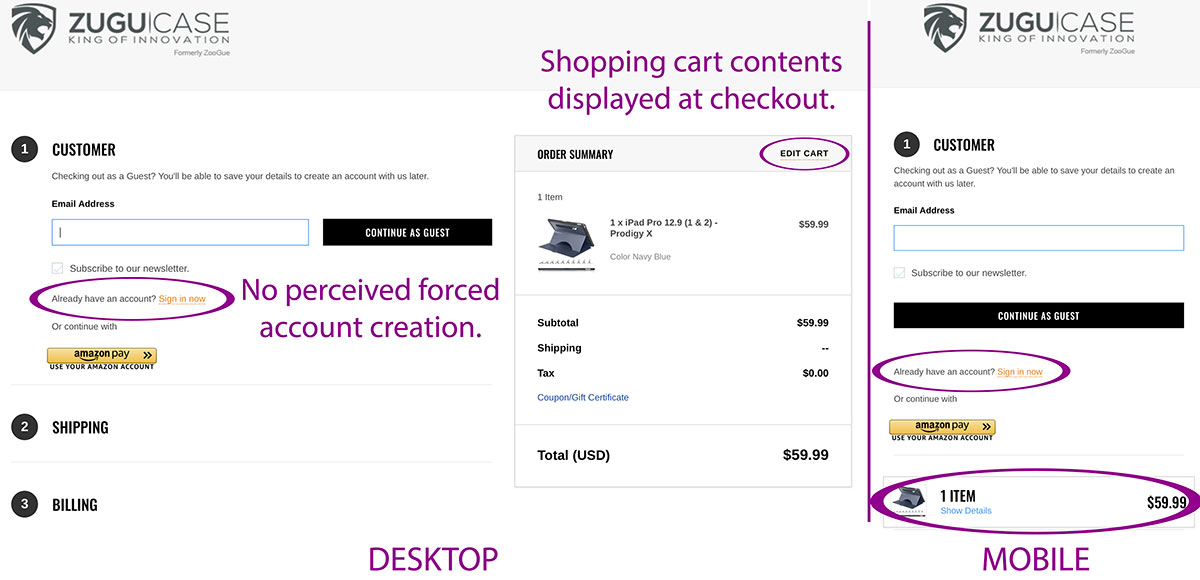 Zugu presents a streamlined checkout that's easy to use.