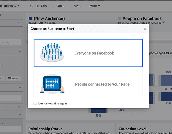 For generating content marketing ideas, select "Everyone on Facebook."