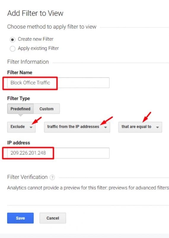 Select Exclude > traffic from the IP address > that are equal to. Then enter your IP address and click “Save.”