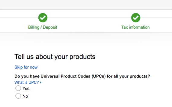 When you create a professional seller account on Amazon, the first question is whether your business has UPCs for the products you want to sell on the Marketplace.