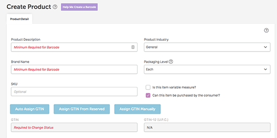 Save the product information on the "Create Product" screen after you enter the product description, brand name, and SKU.