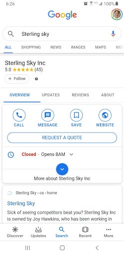 Google request a Quote button on mobile search