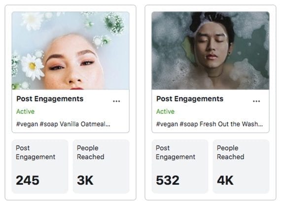 Examples of the results of boosted posts. These ads encourage interaction but do not lead to site traffic or sales.