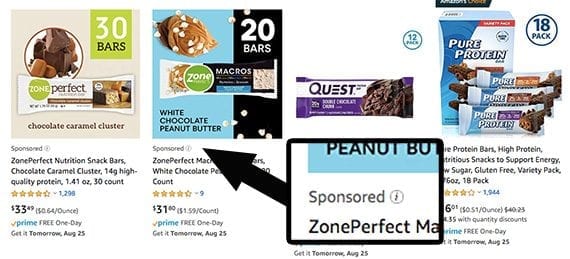 Sponsored Products ads look almost identical to organic search results. Only the tiny "Sponsored" label identifies them.