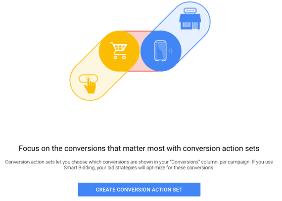 In the Conversions section click Create Conversion Action Set to get started