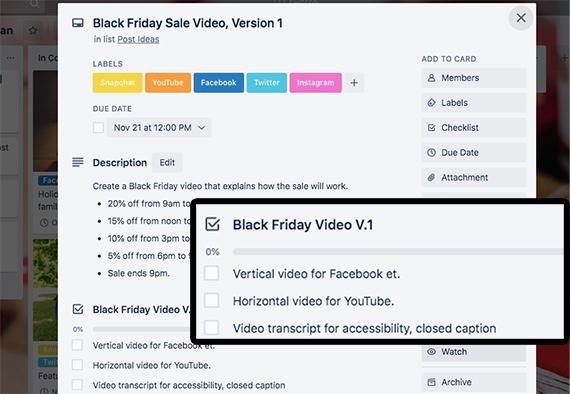 You may need to associate several tasks with each post idea.