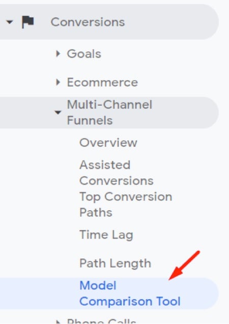 Go to Conversions > Multi Channel Funnels > Model Comparison Tool in Google Analytics