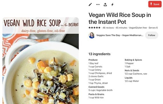 Pinterest displays the recipe next to the image you share. The pin will link directly to your recipe blog post.