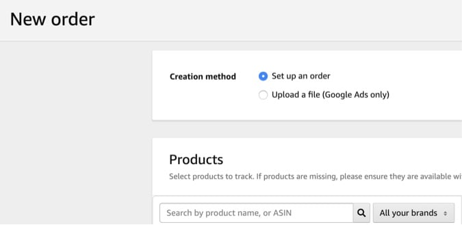 The first step in generating tracking tags is to create an order.